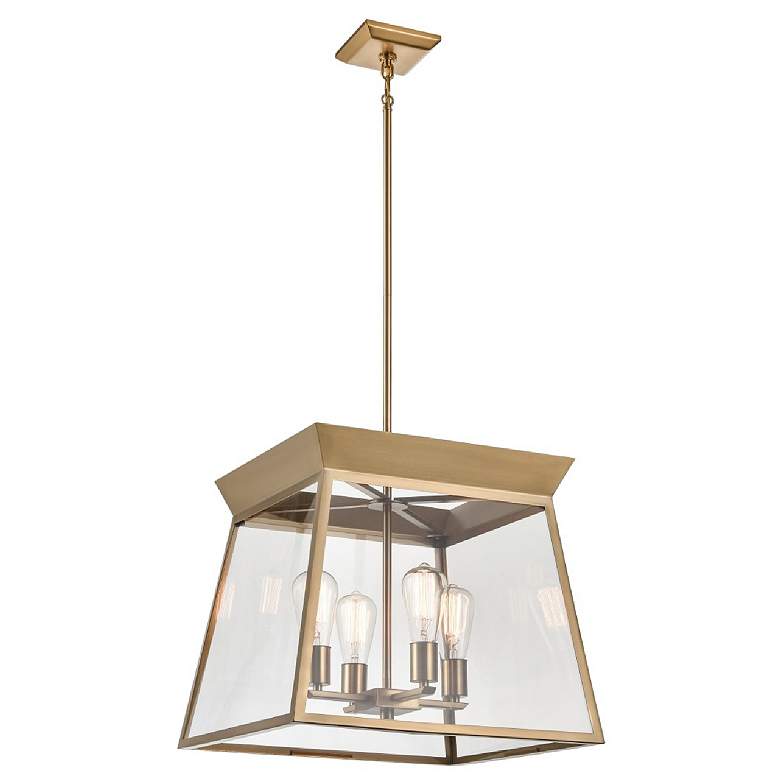 Image 1 Lucian 18" Wide 4-Light Brushed Brass Chandelier With Clear Glass Shad