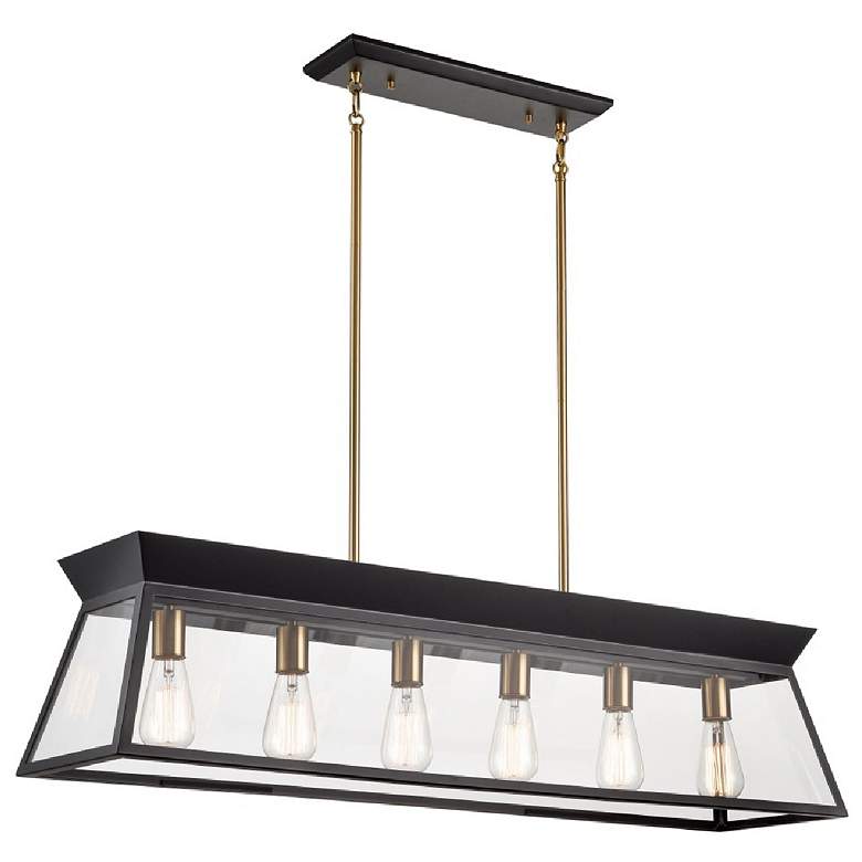 Image 1 Lucian 42" Wide 6-Light Black Island Light With Clear Glass Shade