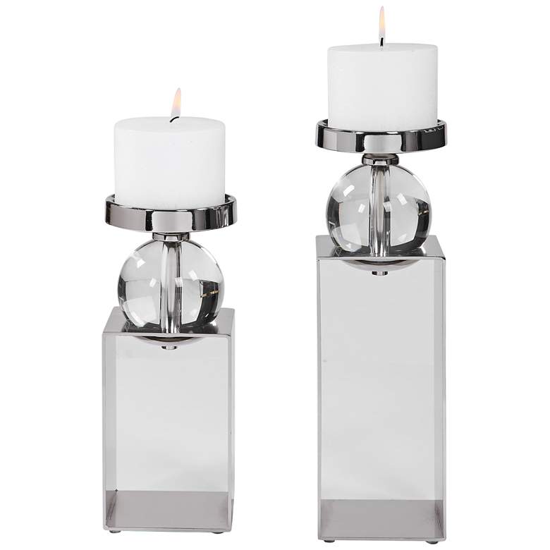 Image 2 Lucian Polished Nickel Pillar Candle Holders Set of 2