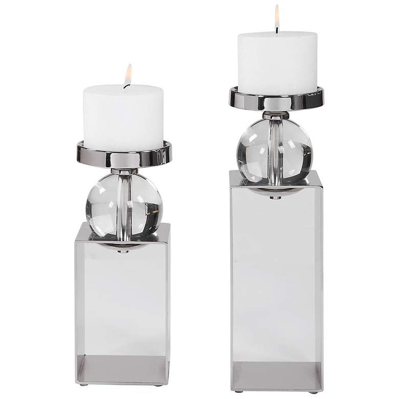 Image 2 Lucian Polished Nickel Pillar Candle Holders Set of 2