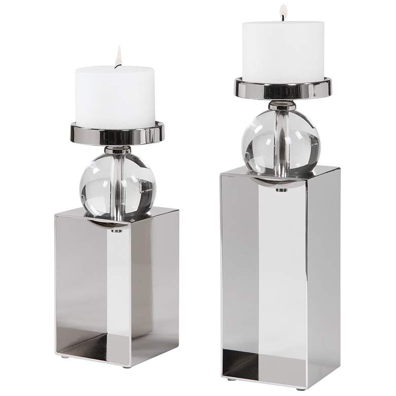 Lucian Polished Nickel Pillar Candle Holders Set of 2 more views