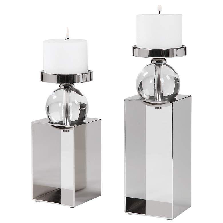 Image 3 Lucian Polished Nickel Pillar Candle Holders Set of 2 more views