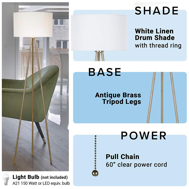 Image 7 Lucidity Lights 61 1/4" High Antique Brass Tripod Floor Lamp more views
