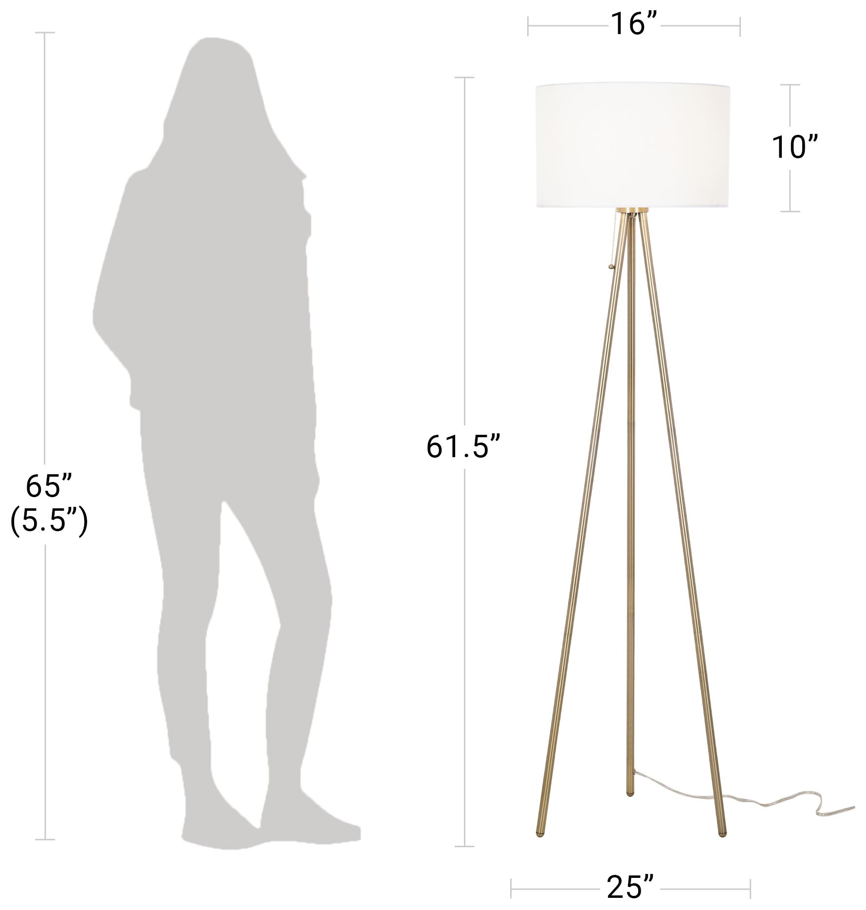 Lucidity Lights 61 1/4" High Antique Brass Tripod Floor Lamp