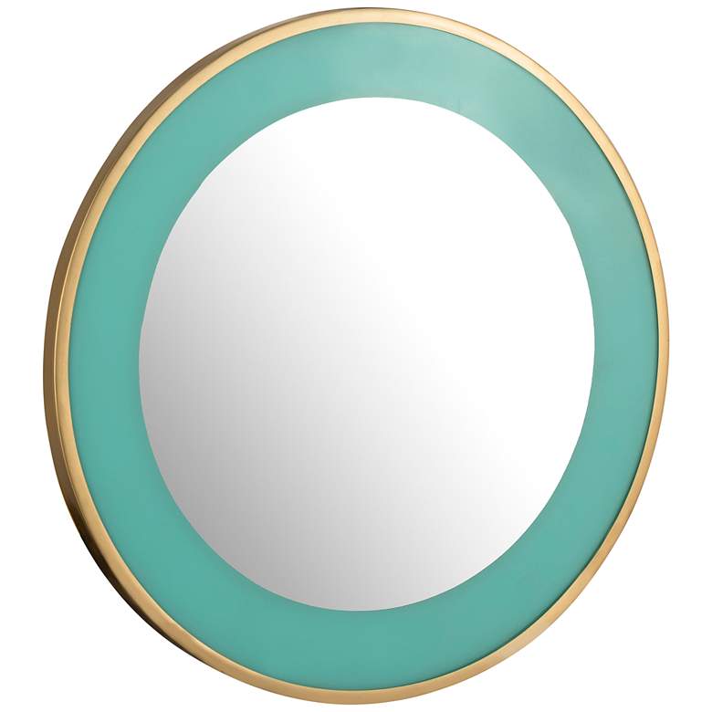 Image 3 Lucille Brushed Brass and Turquoise 24" Round Wall Mirror
