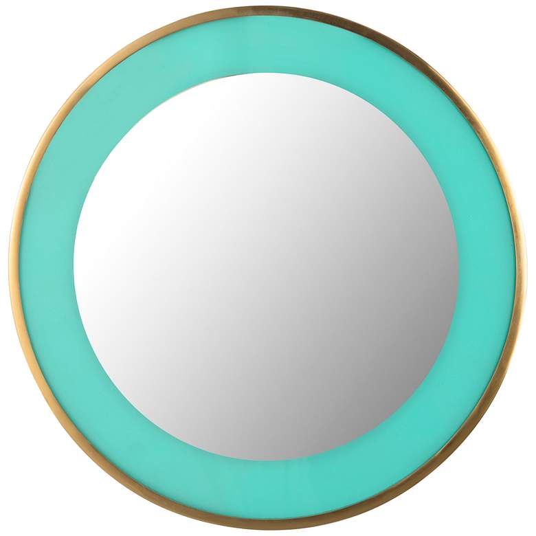 Image 6 Lucille Brushed Brass and Turquoise 24 inch Round Wall Mirror more views
