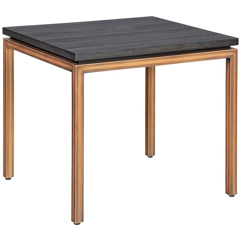 Image 2 Lucius 25 inch Wide Gray Ash Wood Copper Metal Square End Table