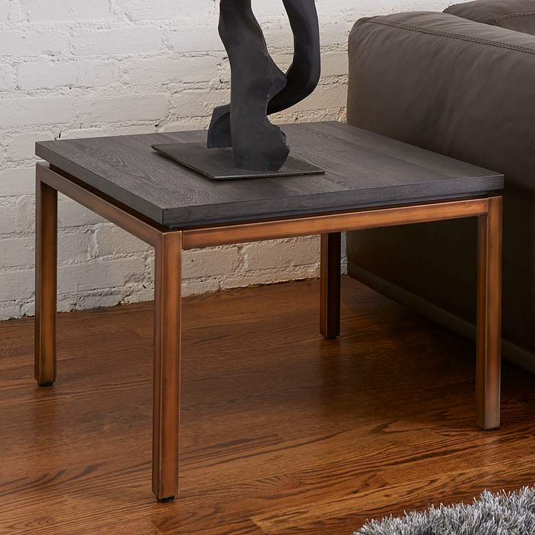 Image 1 Lucius 25 inch Wide Gray Ash Wood Copper Metal Square End Table