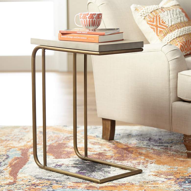 Image 1 Lucius Gray Concrete and Antique Brass End Table