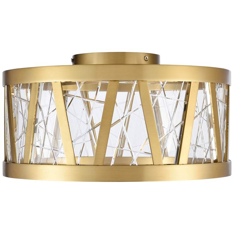 Image 1 Lucus LED 3CCT 15" Thick Engraved Crystals Aged Brass Semi Flush