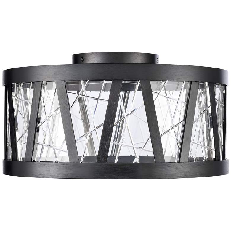 Image 1 Lucus LED 3CCT 15" Thick Engraved Crystals Satin Brushed Black Semi Fl