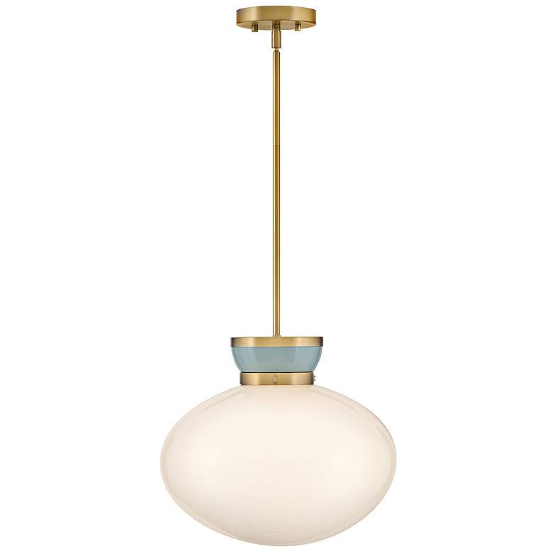 Image 1 Lucy 15"W Lacquered Brass Pendant Light w/ Case Opal Glass