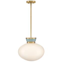 Lucy 15"W Lacquered Brass Pendant Light w/ Case Opal Glass