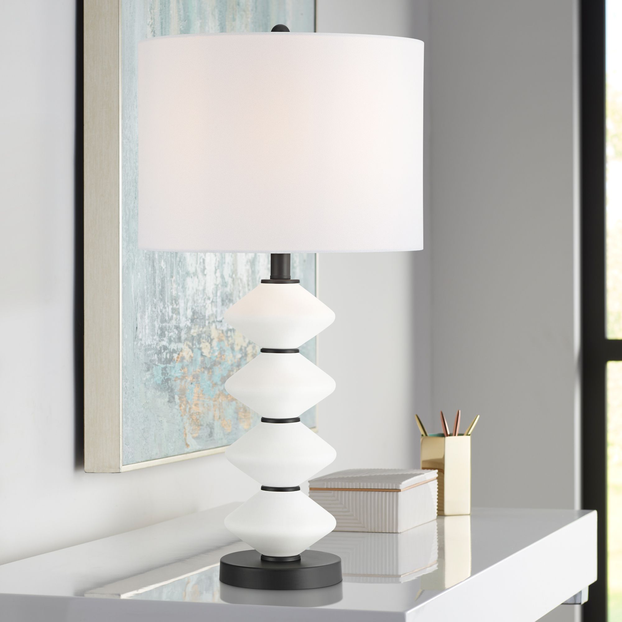 Lucy 26 1/2" High Black and White Glass Table Lamp Set of 2
