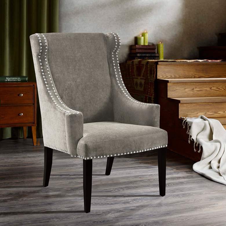 Image 1 Lucy Charcoal Wingback Curved Arms Accent Chair