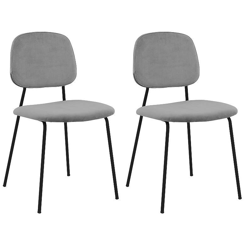 Image 1 Lucy Set of 2 Dining Chairs in Gray Velvet, and Black Matte Powder Coated