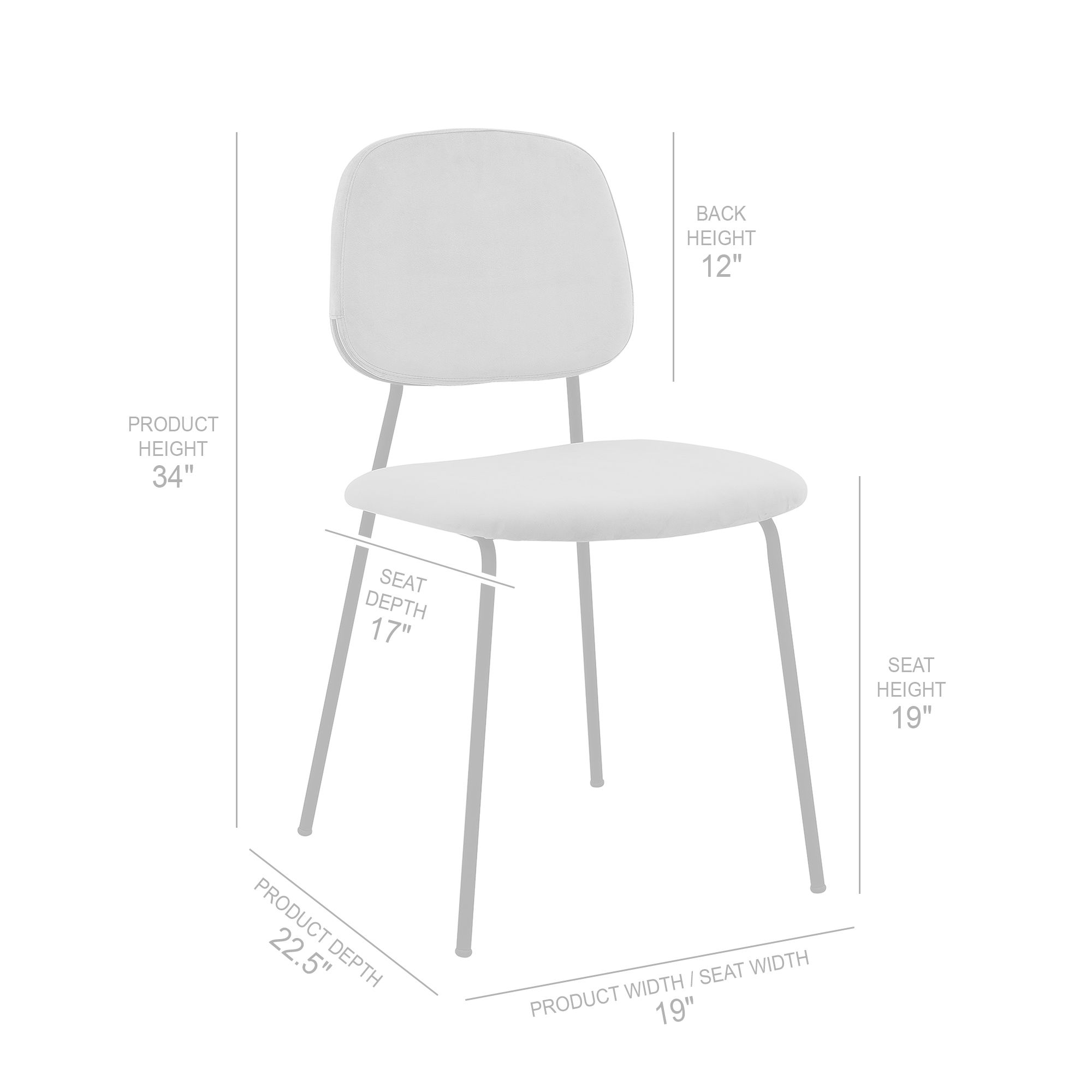 Lucy Set of 2 Dining Chairs in Gray Velvet, and Black Matte Powder Coated