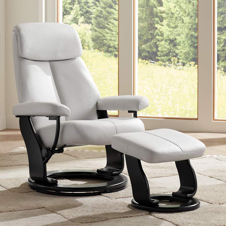 Image 1 Lucy White Faux Leather Swivel Recliner and Ottoman