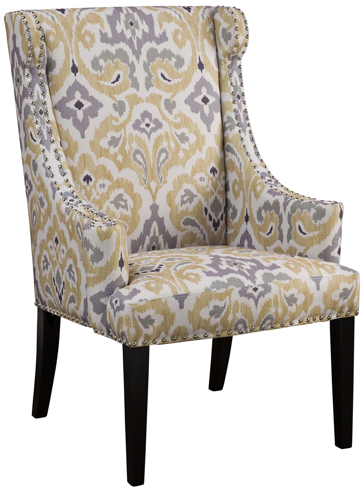 Lucy Yellow and Gray Wingback Curved Arms Accent Chair