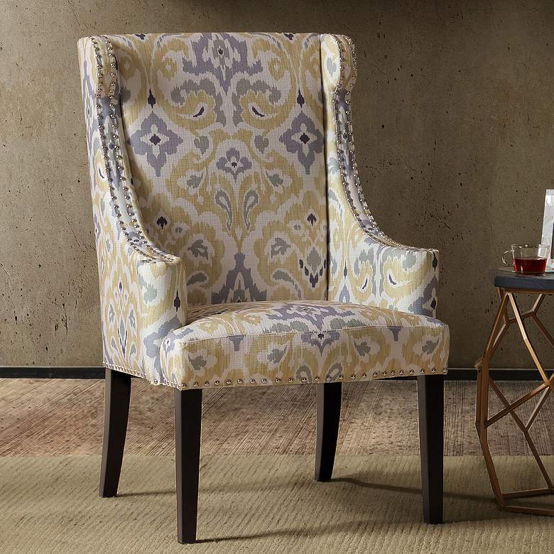 Image 1 Lucy Yellow and Gray Wingback Curved Arms Accent Chair