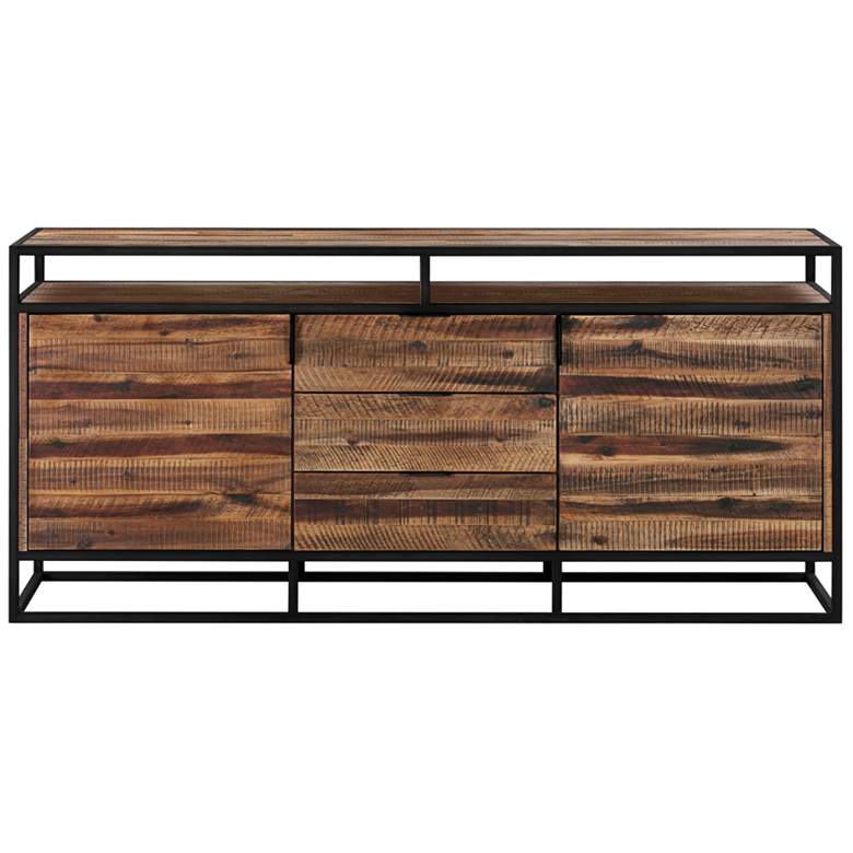 Image 1 Ludgate Sideboard Buffet with 3 Drawers in Acacia Wood and Black Metal