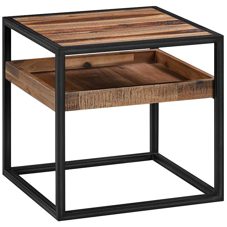 Image 1 Ludgate Square End Table with Shelf in Acacia Wood and Black Metal