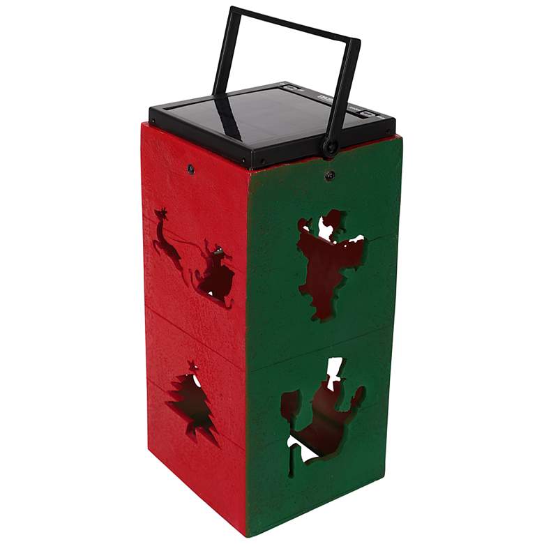 Image 1 Ludlow 10 3/4" High Red Green Solar Powered Portable Holiday Lantern