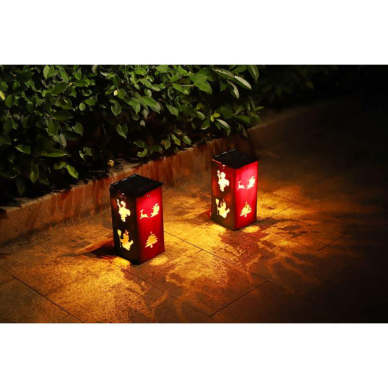 Image 2 Ludlow 10 3/4" High Red Green Solar Powered Portable Holiday Lantern more views