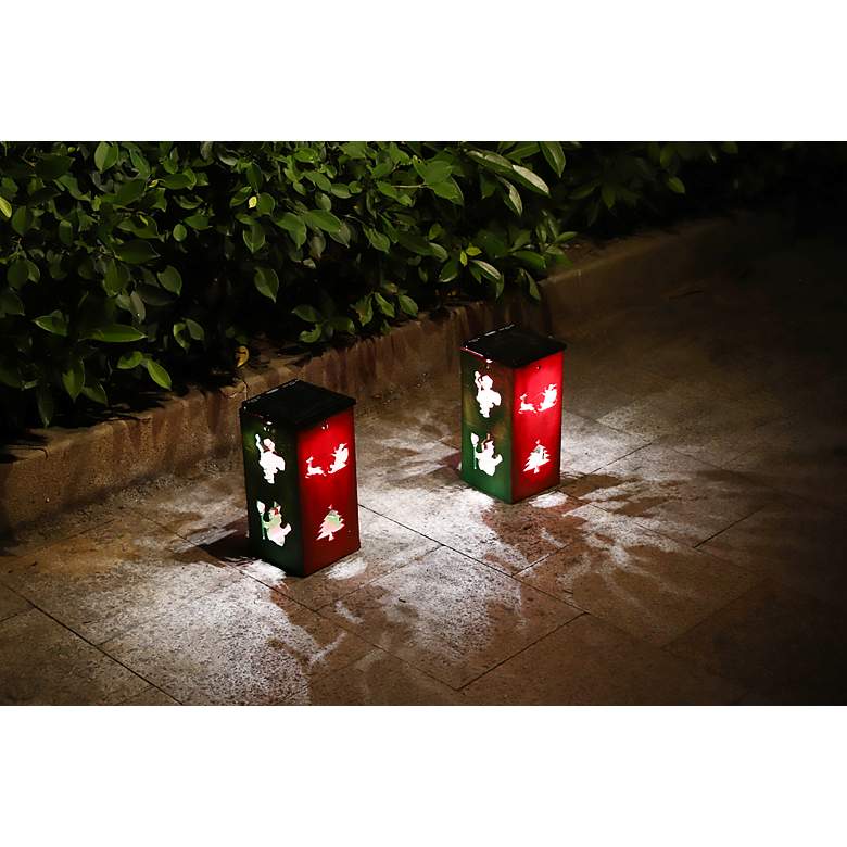 Image 3 Ludlow 10 3/4" High Red Green Solar Powered Portable Holiday Lantern more views