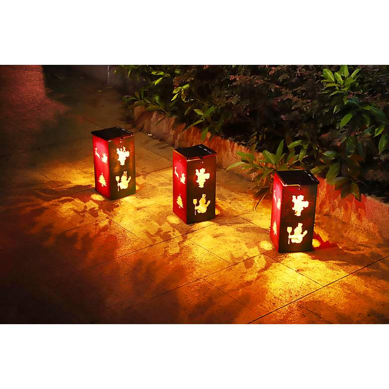 Image 4 Ludlow 10 3/4" High Red Green Solar Powered Portable Holiday Lantern more views