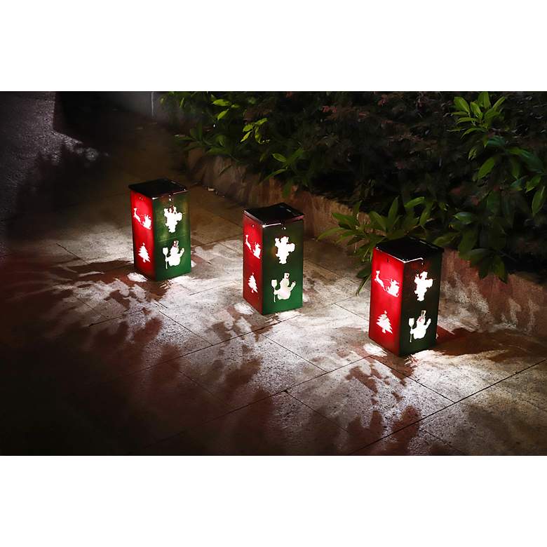 Image 5 Ludlow 10 3/4 inch High Red Green Solar Powered Portable Holiday Lantern more views