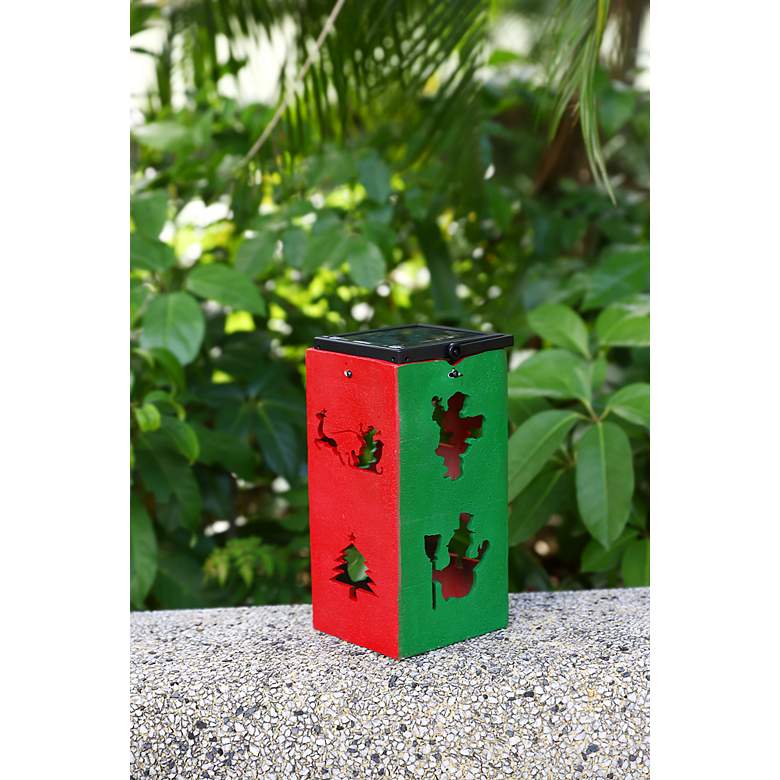 Image 6 Ludlow 10 3/4" High Red Green Solar Powered Portable Holiday Lantern more views