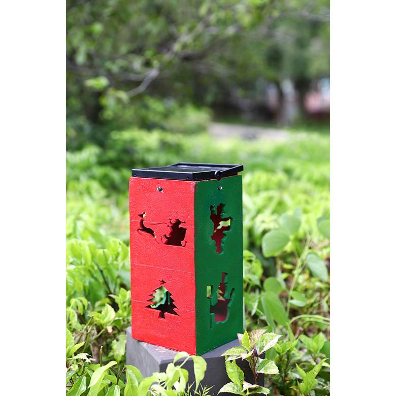 Image 7 Ludlow 10 3/4 inch High Red Green Solar Powered Portable Holiday Lantern more views