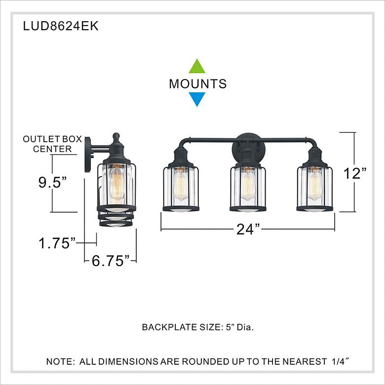 Image 7 Ludlow 3-Light Earth Black Vanity Light more views