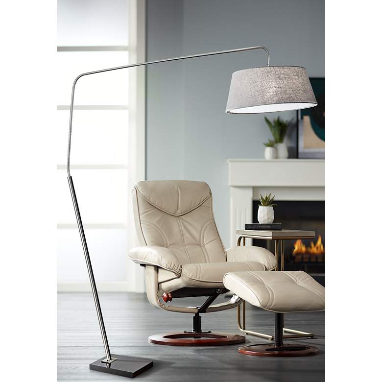 Image 1 Ludlow Brushed Steel Modern Arc Floor Lamp