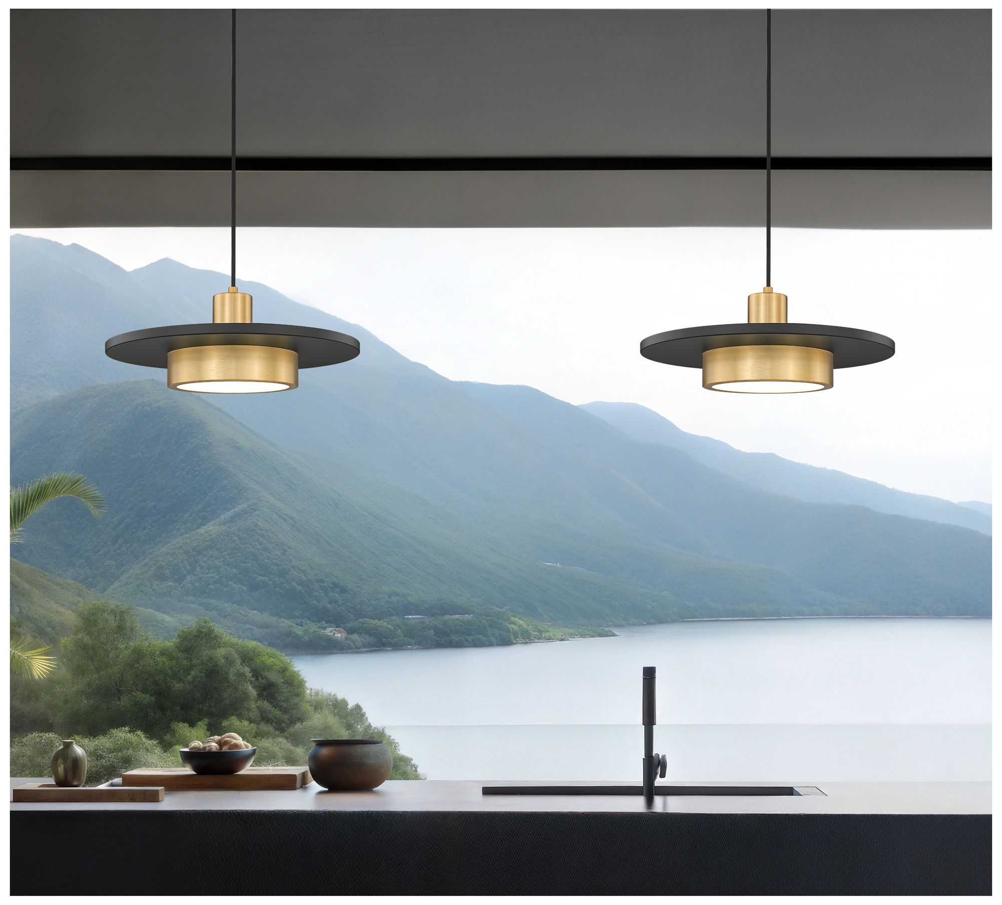 Image 2 Ludo by Z-Lite 16 inch Matte Black + Modern Gold 1 Light Pendant more views