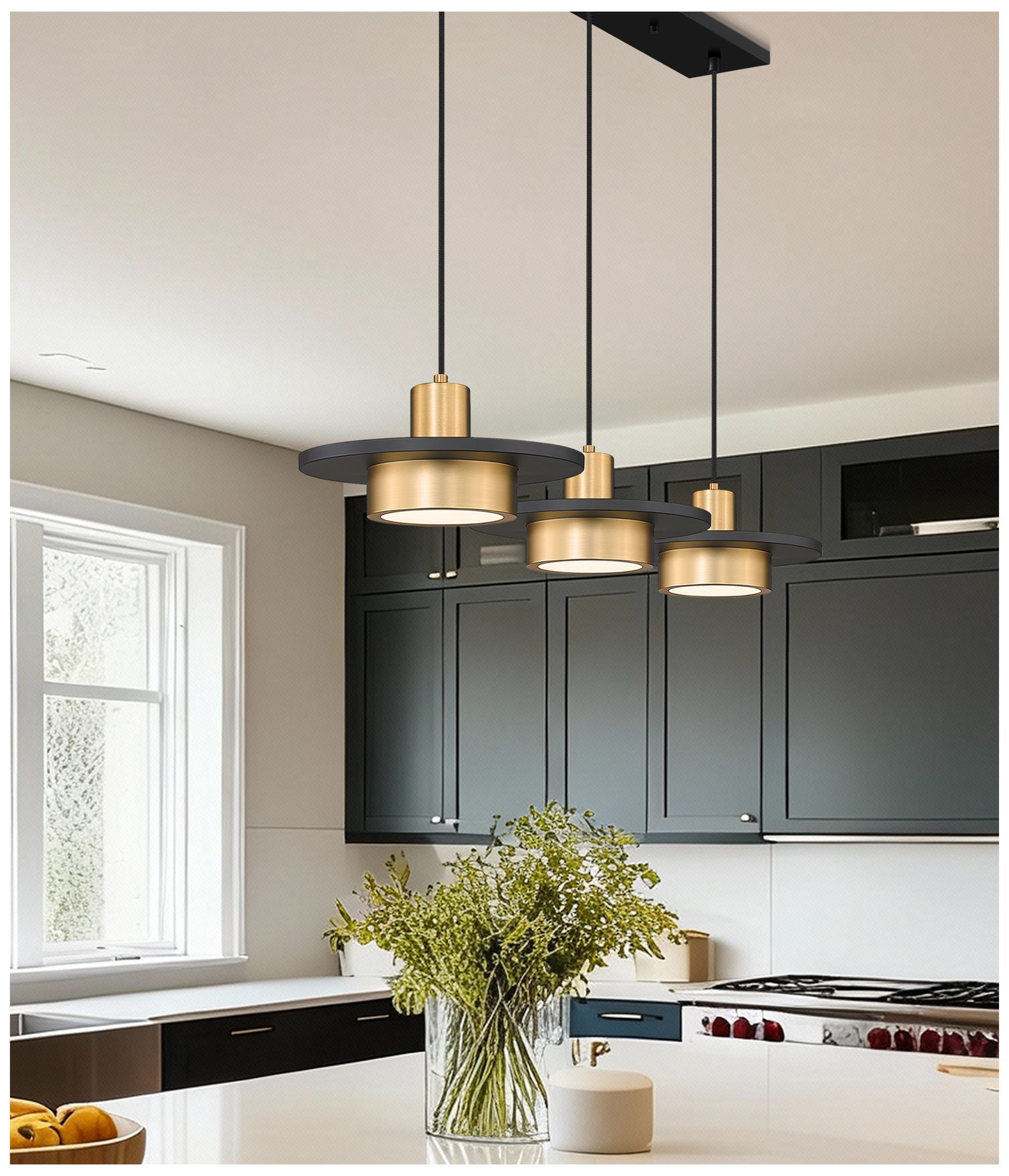 Image 3 Ludo by Z-Lite 52 inch Matte Black + Modern Gold 3 Light Linear Chandelier more views