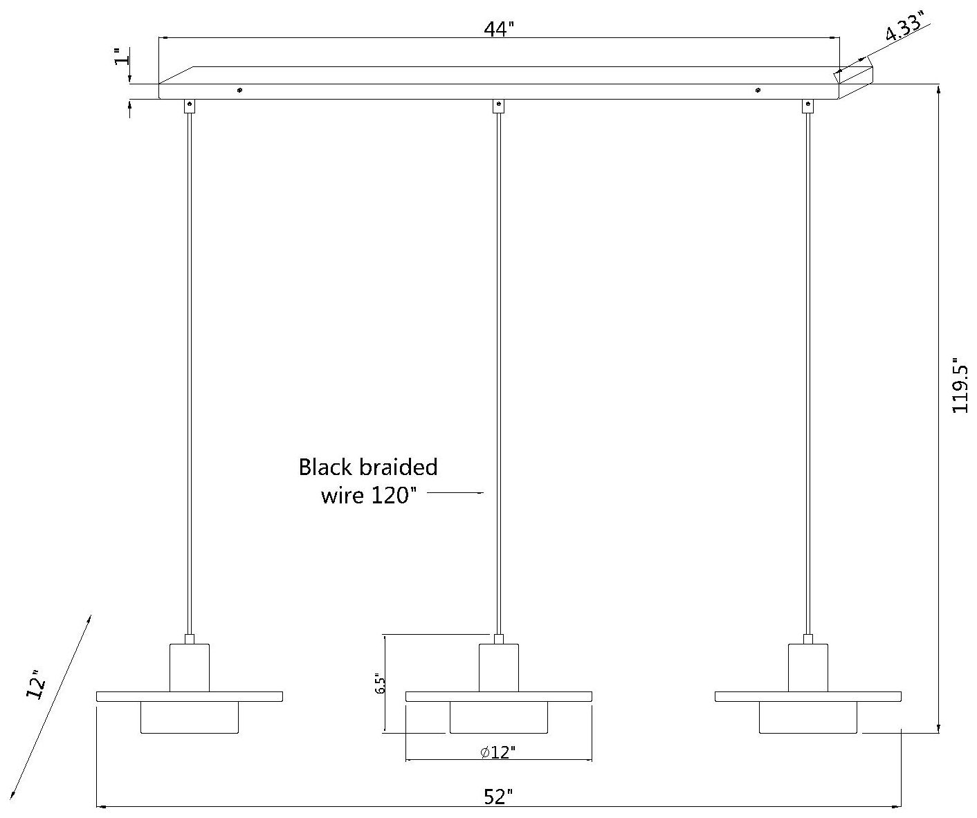 Ludo by Z-Lite 52 inch Matte Black + Modern Gold 3 Light Linear Chandelier