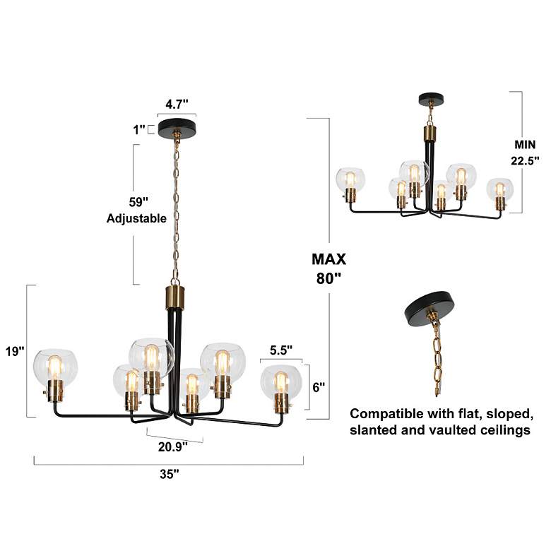 Image 3 Luffa 35"W Plating Brass And Matte Black 6-Light Chandelier more views