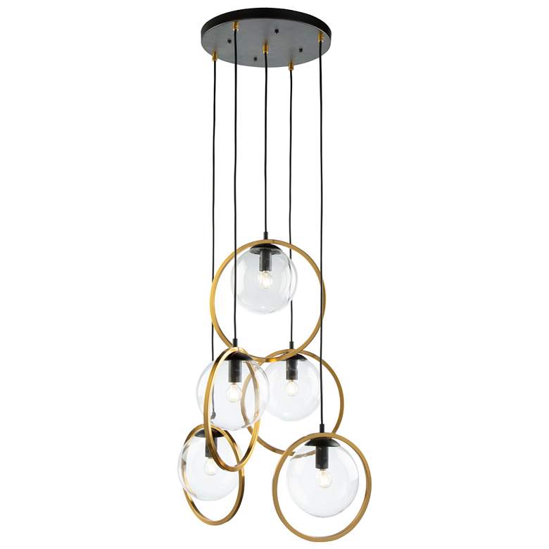 Image 1 Lugano 17" Wide 5-Light Black Pendant With Clear Glass Shade