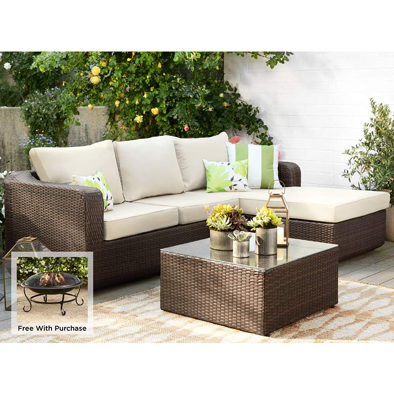 Image 1 Luies 3-Pc Wicker Outdoor Sectional with Firepit
