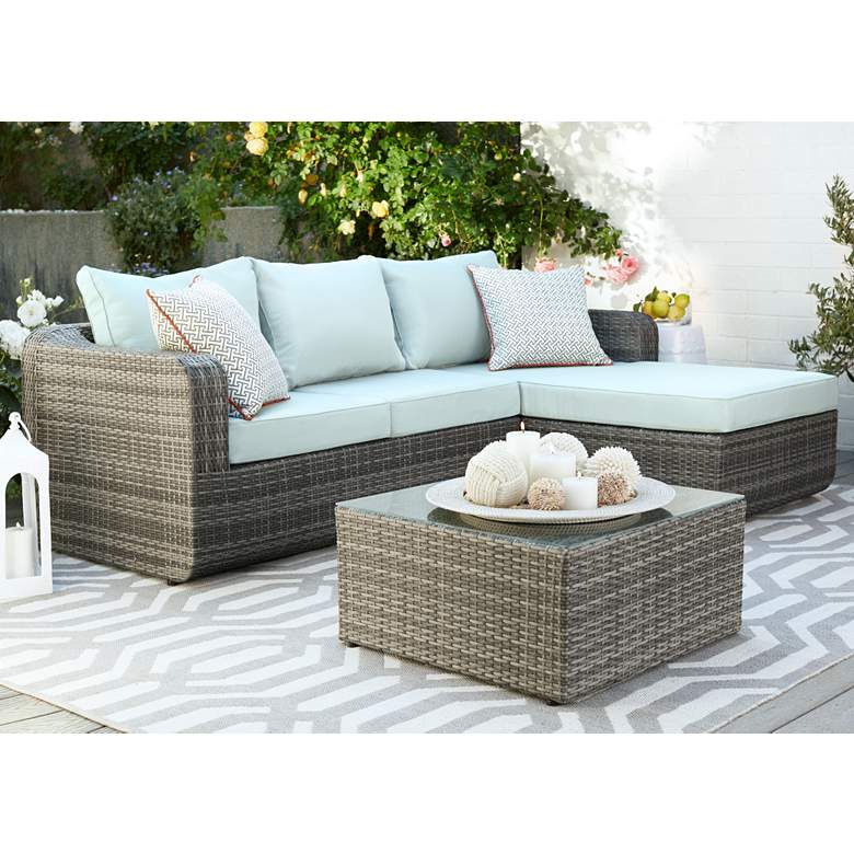 Image 1 Luies Blue and Gray 3-Piece Outdoor Sectional Patio Set