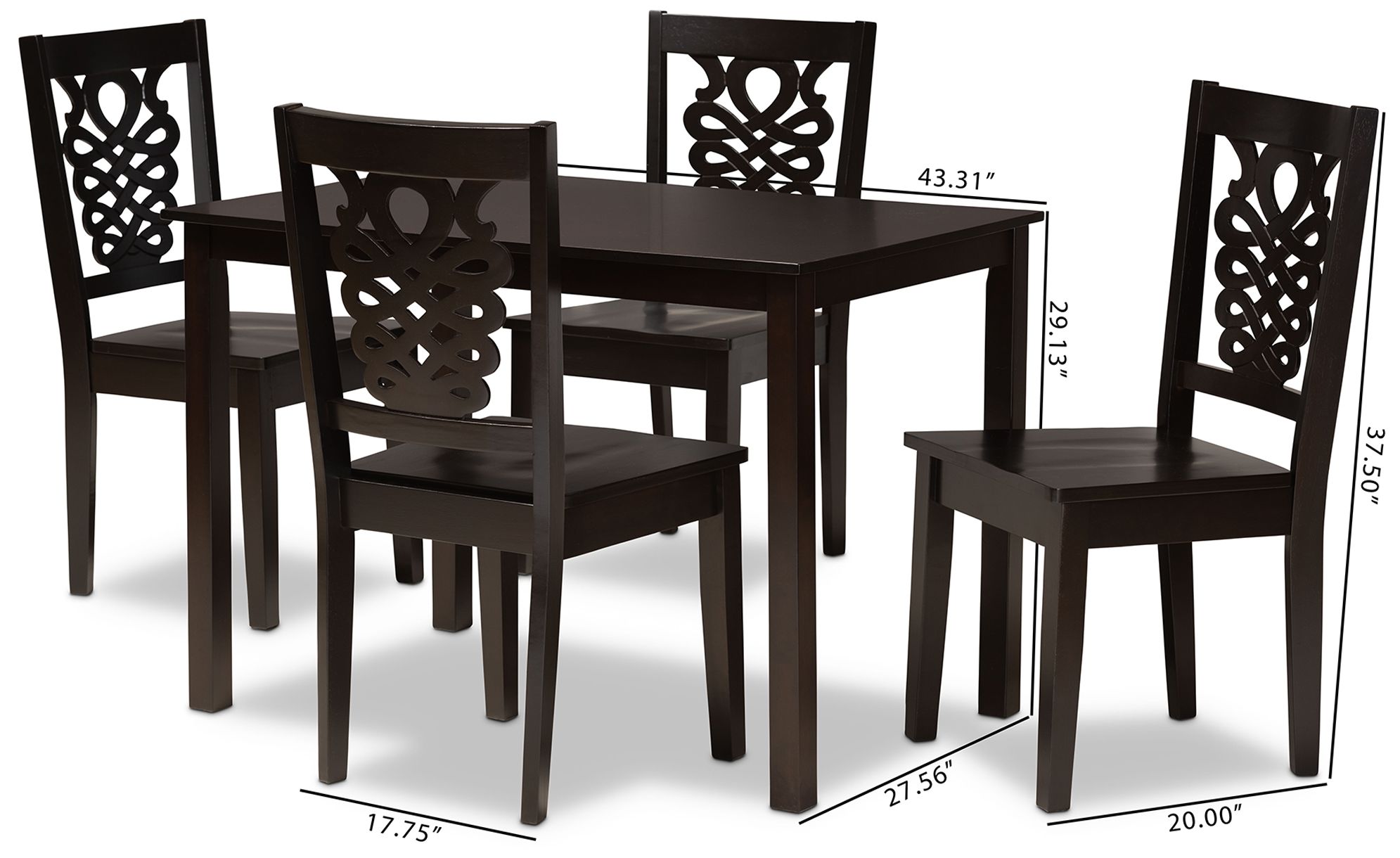 Luisa Dark Brown Wood 5-Piece Dining Table and Chair Set