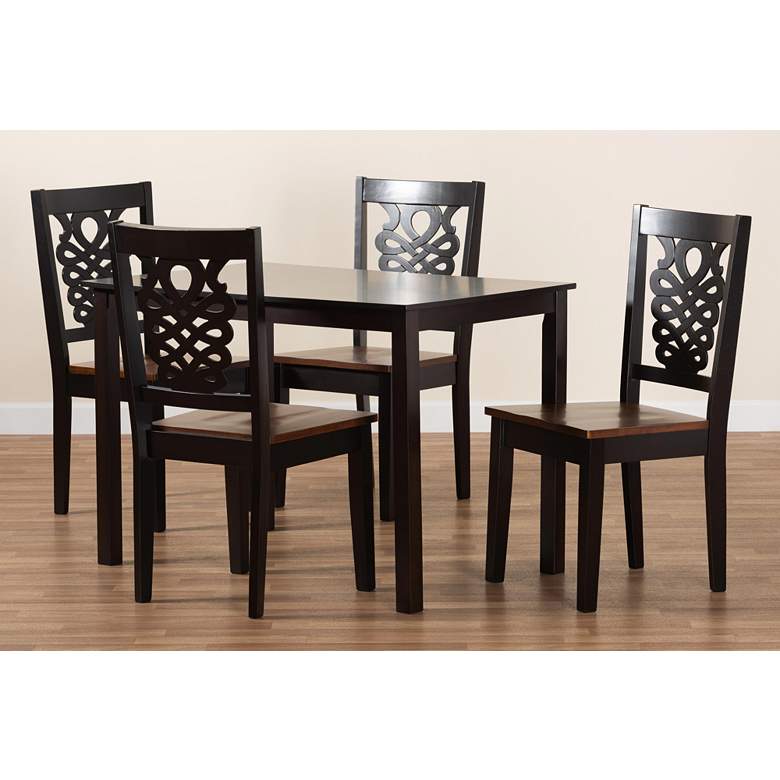 Image 7 Luisa Two-Tone Brown Wood 5-Piece Dining Table and Chair Set more views