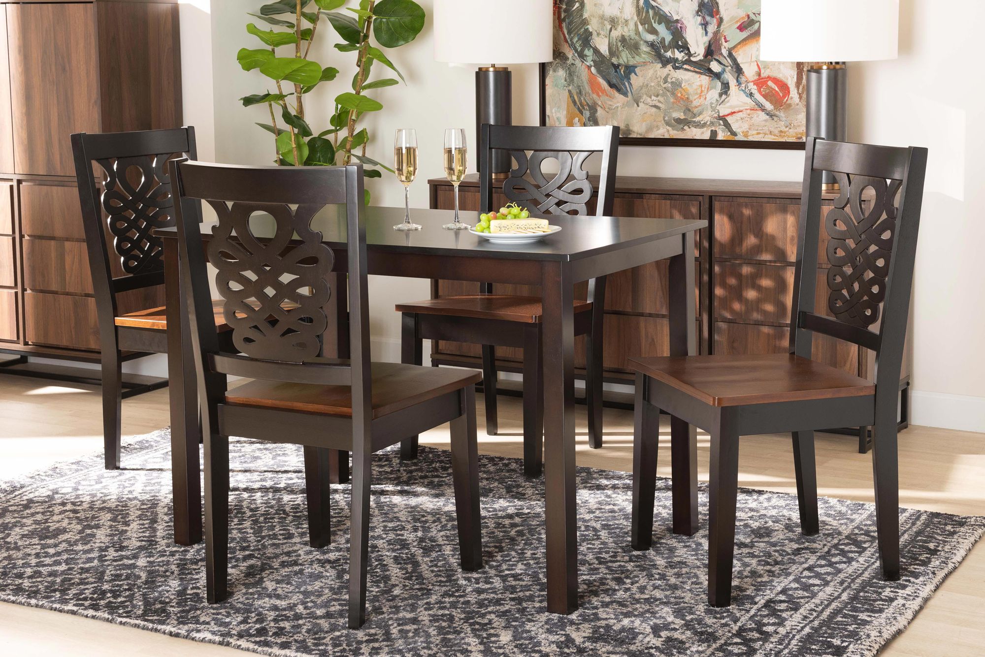 Luisa Two-Tone Brown Wood 5-Piece Dining Table and Chair Set