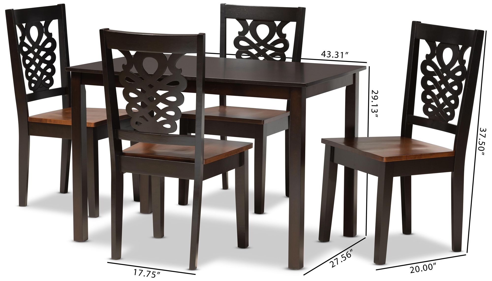 Luisa Two-Tone Brown Wood 5-Piece Dining Table and Chair Set