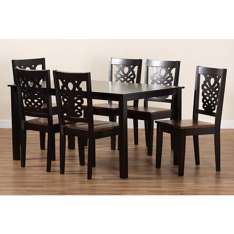 Image 7 Luisa Two-Tone Brown Wood 7-Piece Dining Table and Chair Set more views