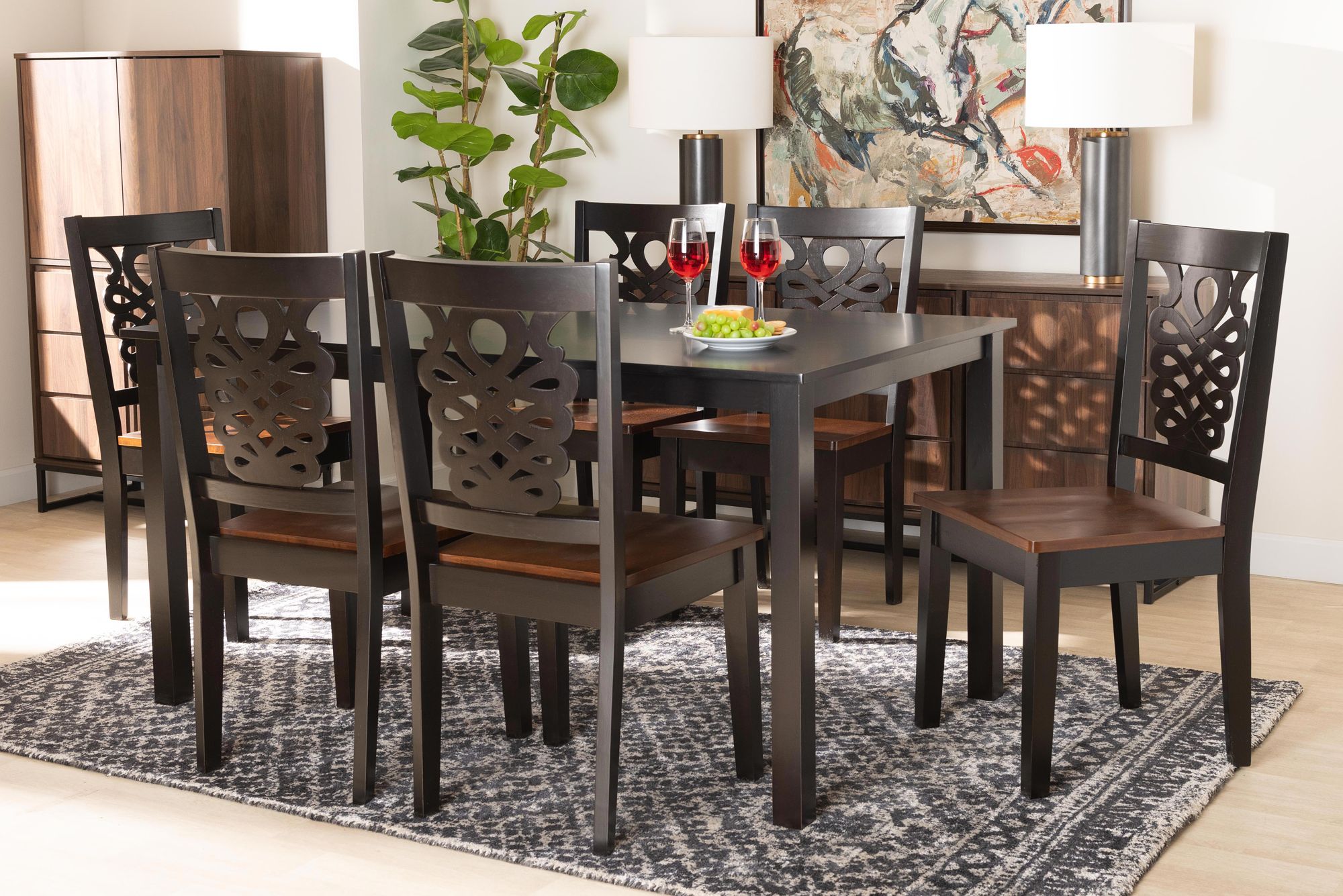 Luisa Two-Tone Brown Wood 7-Piece Dining Table and Chair Set