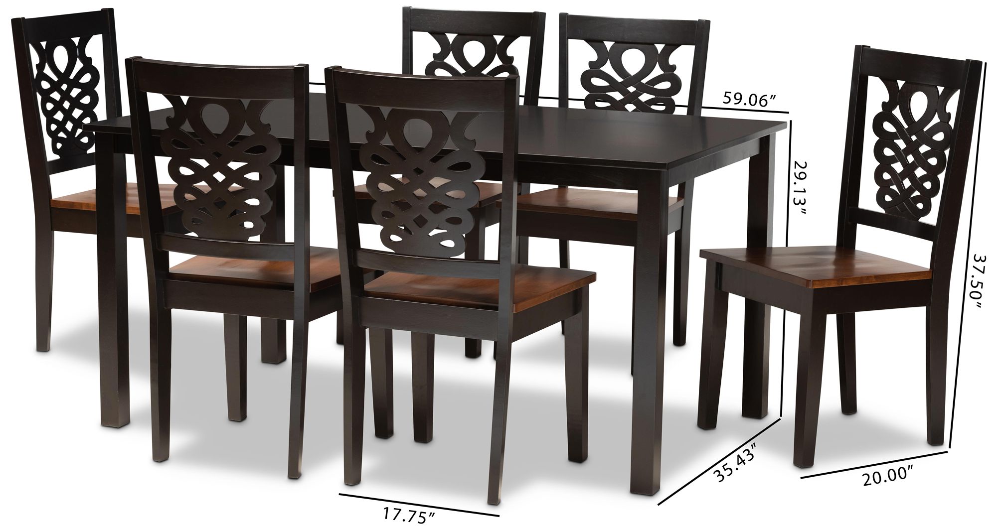 Luisa Two-Tone Brown Wood 7-Piece Dining Table and Chair Set