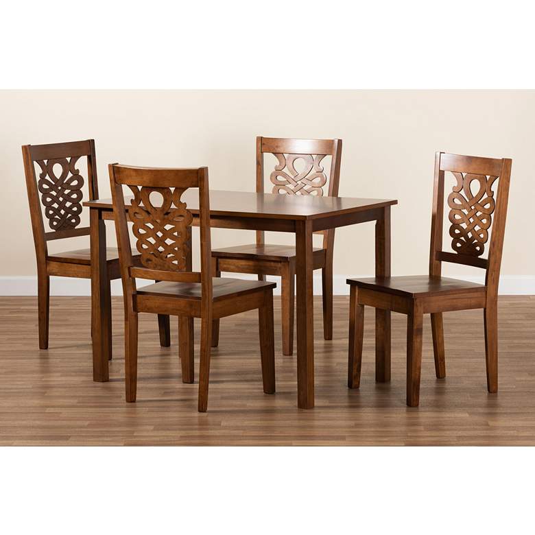 Image 7 Luisa Walnut Brown Wood 5-Piece Dining Table and Chair Set more views